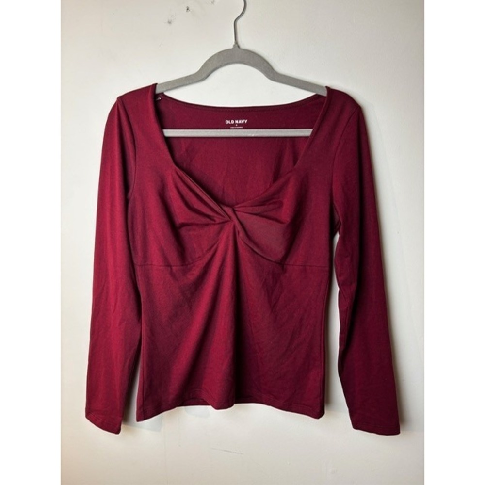 Womens Medium Old Navy Fitted Twist Front Top Maroon Red Y2k Style Coquette